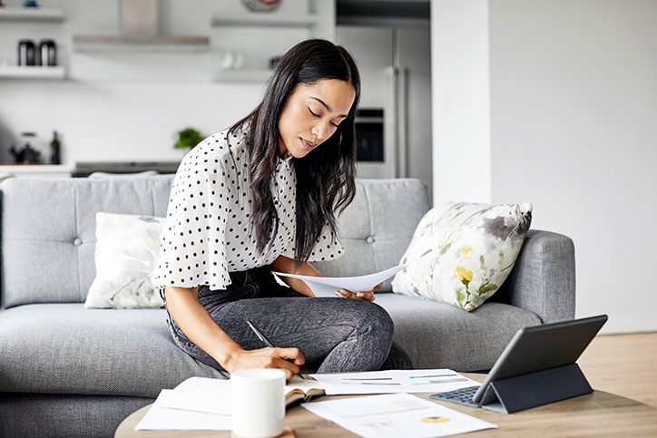 A young woman working from home